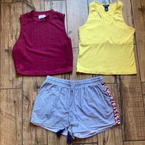 3 piece patterned shorts and tank top set